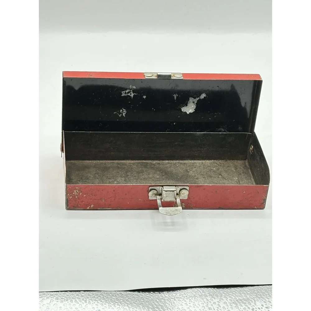 Small Red Metal Steel Box With Latch Industrial Decor Rustic